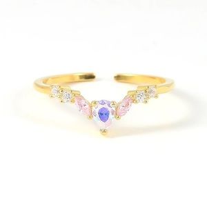 Aurora Borealis Crystal Fantasy CZ Pink Gold-Plated S925 Gold Ring Resizable